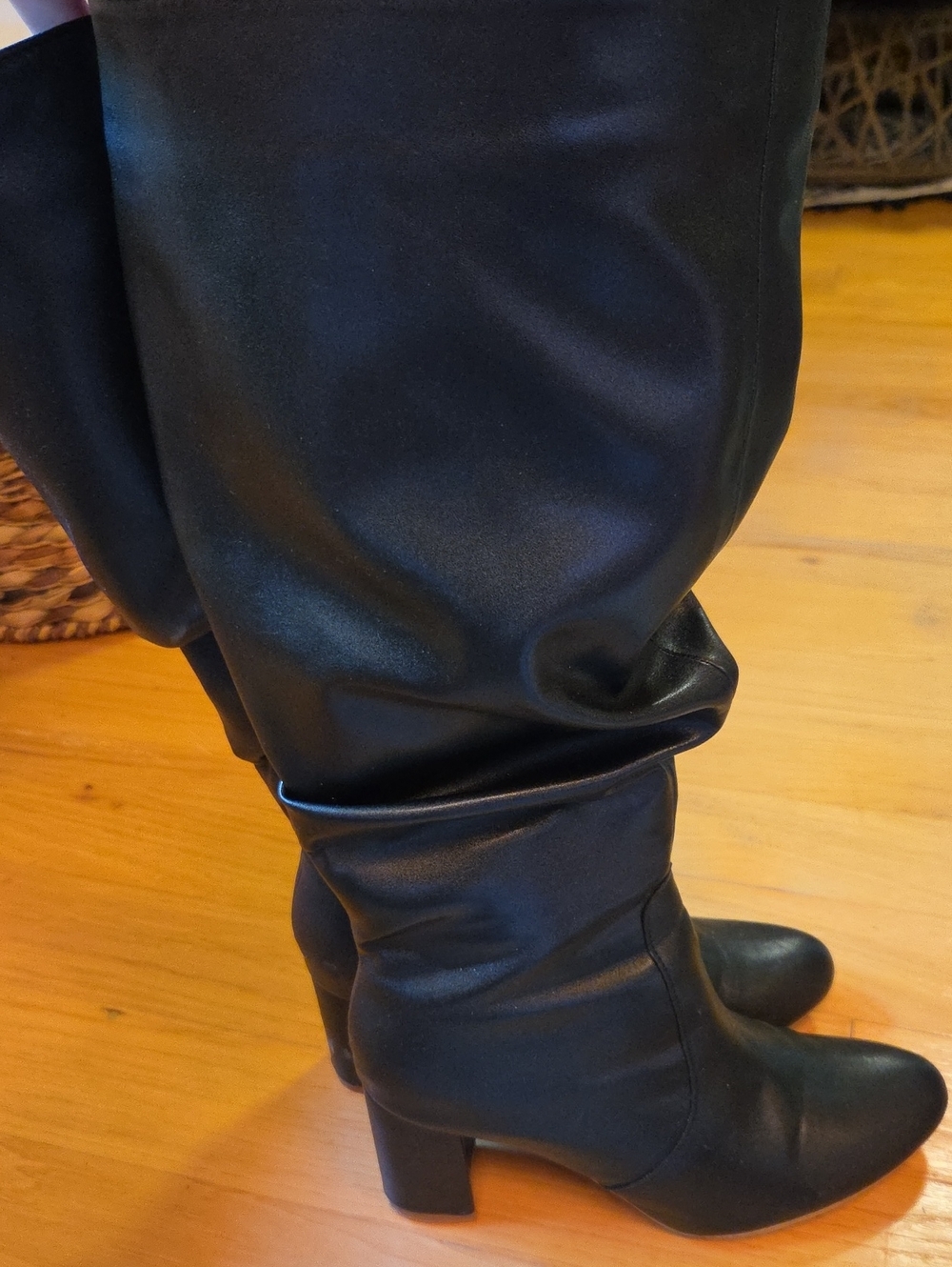 SHEIN Black Faux Leather Mid-Calf Block Heel Boots